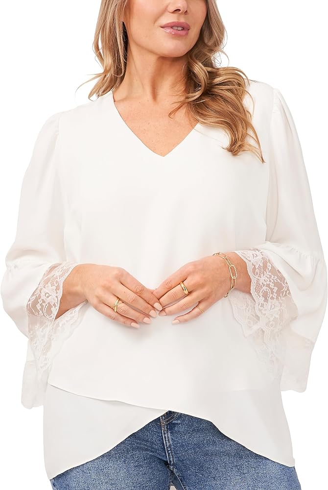 Plus Size Lace-Trim Tiered-Sleeve Top
