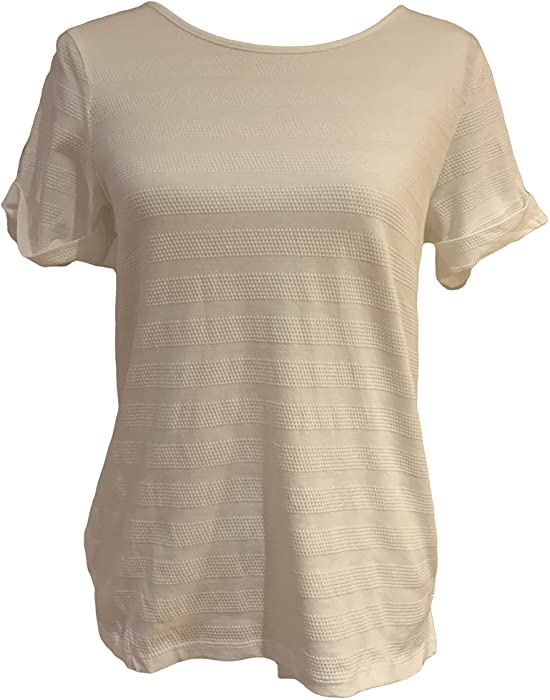 TALBOTS White Cotton Textured TEE TOP Tunic Shirt Size P