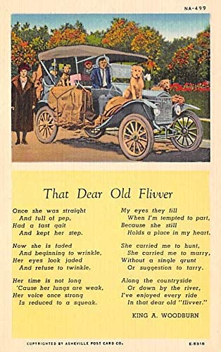 Vinatge Auto Pre 1950 Post Card That Dear Old Flivver King A Woodburn Unused