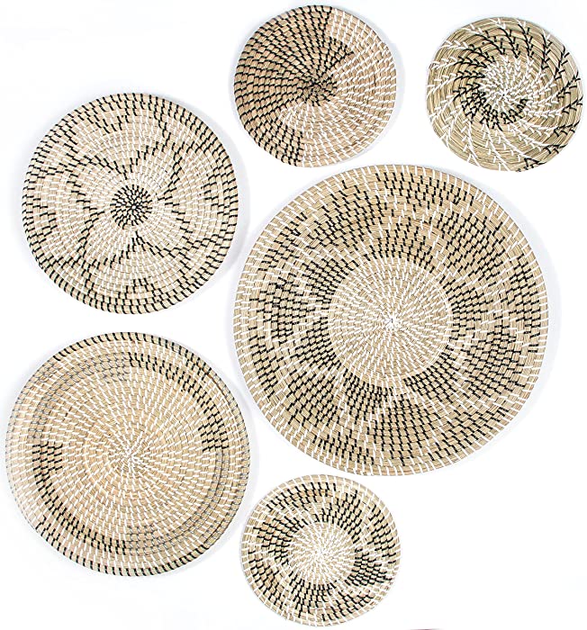 Wall basket décor hanging rattan basket for wall décor baskets seagrass woven boho décor round Decorative Bowl wicker wall art set of 5 (set of 6)
