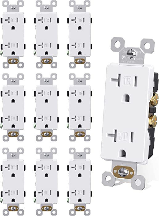 AIDA Decorative Receptacle Outlet, 20Amp 125V Outlets, TR Electrical Outlet, Residential, 3-Wire, Self-Grounding, UL Listed, White (10 Pack)