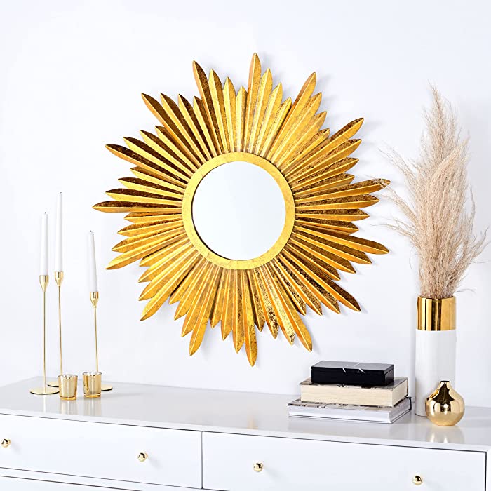 Safavieh Home Collection Josephine 33.5 x 33.5-inch Antique Gold Round Decorative Sunburst Mirror