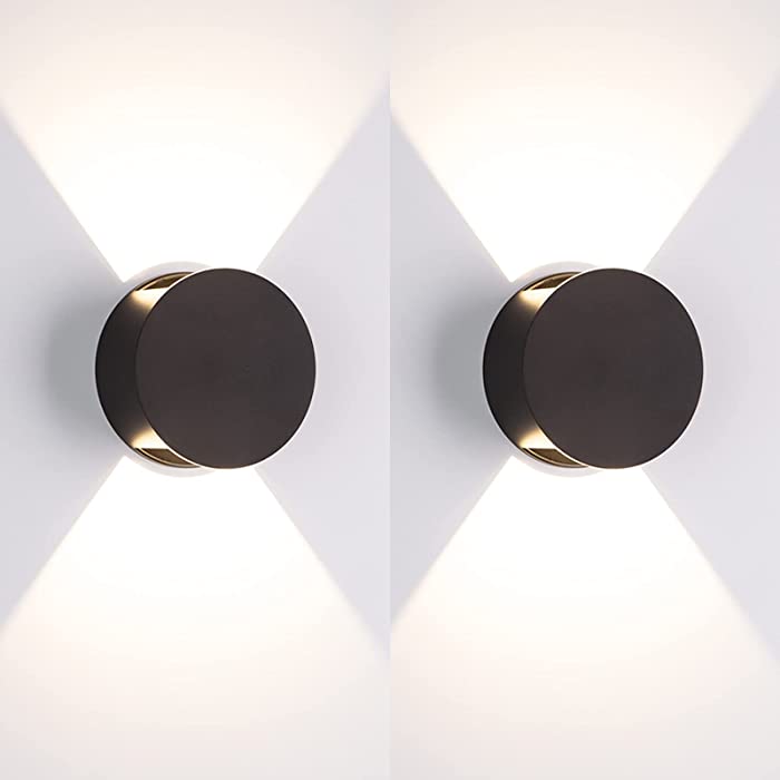 Tubicen Black Wall Sconce Set of 2, LED Dimmable Round Wall Lights, Adjustable Light Beam, Modern Indoor Up and Down Sconce for Living Room Bedroom Hallway Stairway