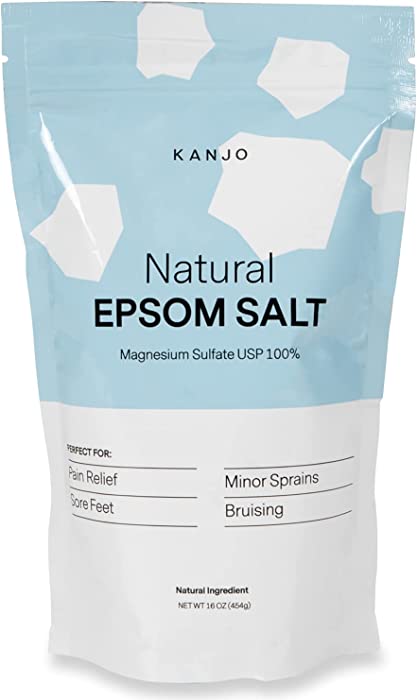 Kanjo Natural Epsom Salt - 100% Pure Magnesium Sulfate USP Bath Salt - Soak for Muscle Pain, Foot Pain, & Joint Pain Relief - Unscented - 16oz Bag