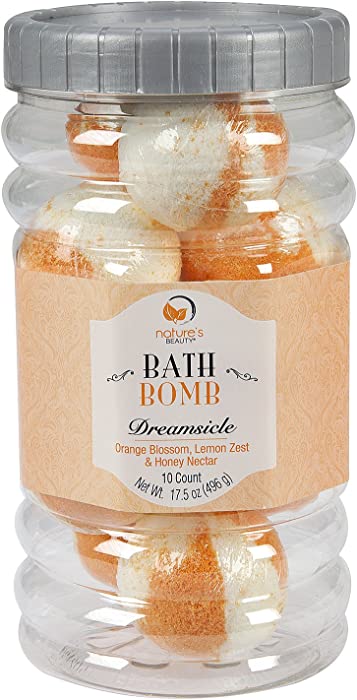 Nature's Beauty Dreamsicle BATH BOMB Gift Set (Orange Blossom, Lemon Zest & Honey Nectar: contains 10 pack - 1.75oz ea Bath Bombs), Spa Bomb Fizzies, Non-staining, Natural Ingredients, Hand Crafted