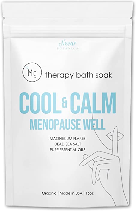 NEVAR Day & Night Sweats Certified Organic Bath Soak for Women. Cool Menopause & Joint Pain Relief. Hormone Balancing Magnesium Therapy with Dead Sea Salts & Organic Essential Oil Blend 16oz