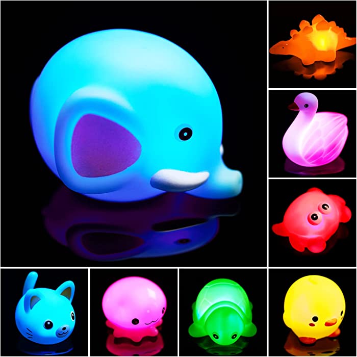 Bath Toys for Toddlers Baby 8 Pack Light Up Toys - Bathtub Toy Flashing Colourful LED Light Shower Bathtime for Kids Infants Toddler Child Preschool Bathtub Bathroom Shower Games Swimming Pool Party