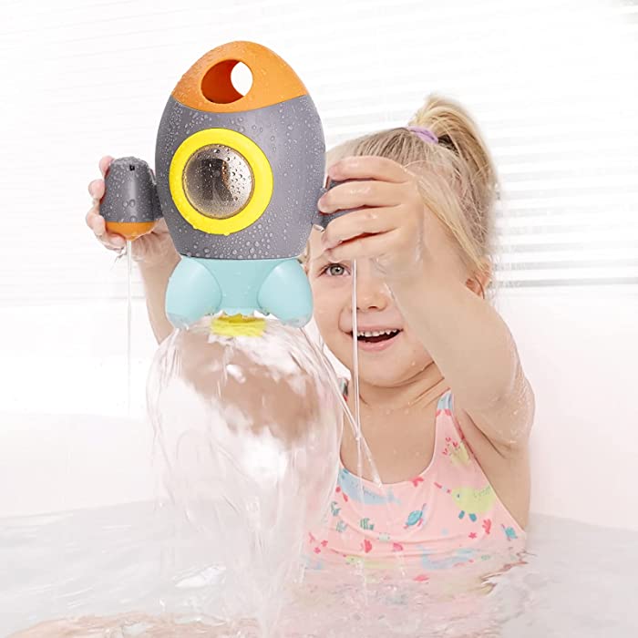 HEMRLY Bath Toys, Bath Toys for Toddlers Space Rocket, Baby Bath Toy Rotating Spray Water for Baby, Baby Shower Bath Toys for Toddlers, Girls and Boys Bath Toys for Toddlers 3 Years