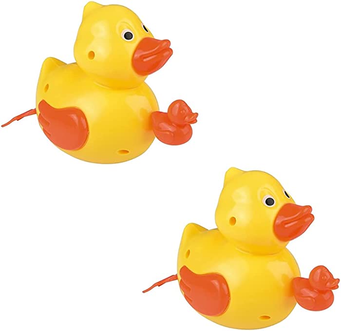 The Dreidel Company Pull-String Floating Duck Bath Toy, Yellow Rubber Duckies for Kids, Bath, Baby Shower, Birthday, Pool Activity, Party Favors, 6" Inch (2-Pack)