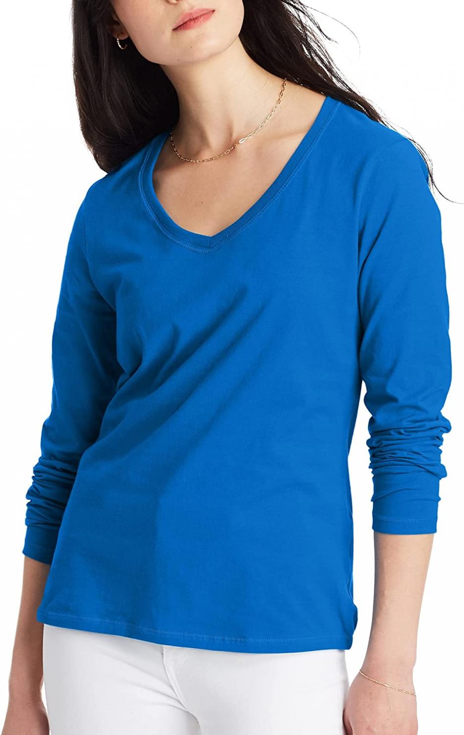 Hanes Women’s Perfect-T Long Sleeve V-neck T-shirt