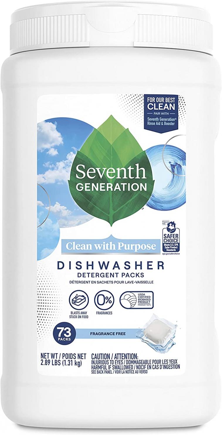 Seventh Generation Dishwasher Detergent Packs for sparkling dishes Free & Clear Dishwasher Tabs 73 Count
