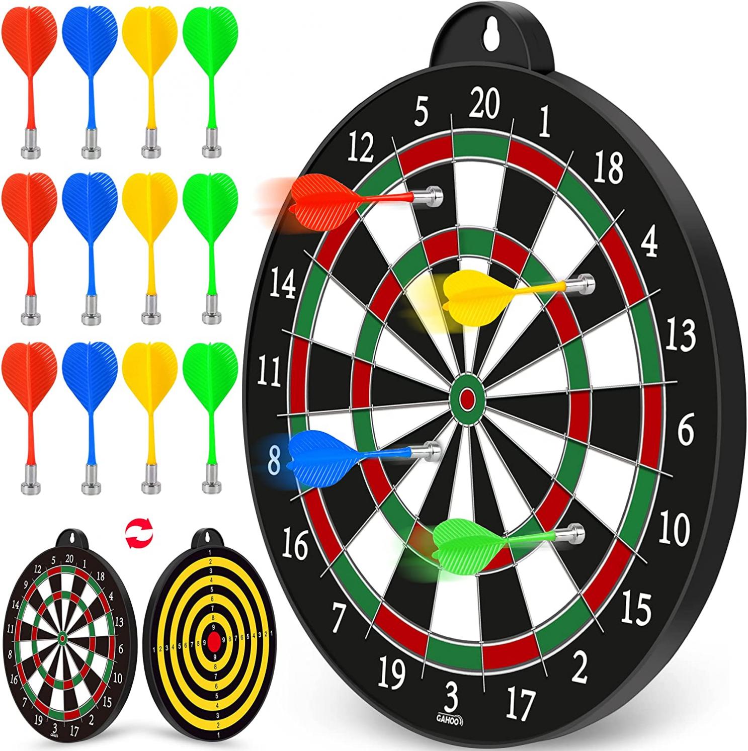 GaHoo Magnetic Dart Board, Safe Dart Game Toy for Kids, 12pcs Magnetic Darts, Excellent Indoor Game and Party Game, Double Sided Dart Board Toys Gifts for 4 5 6 7 8 9 10 -12 Years Old Boy Girl Adults