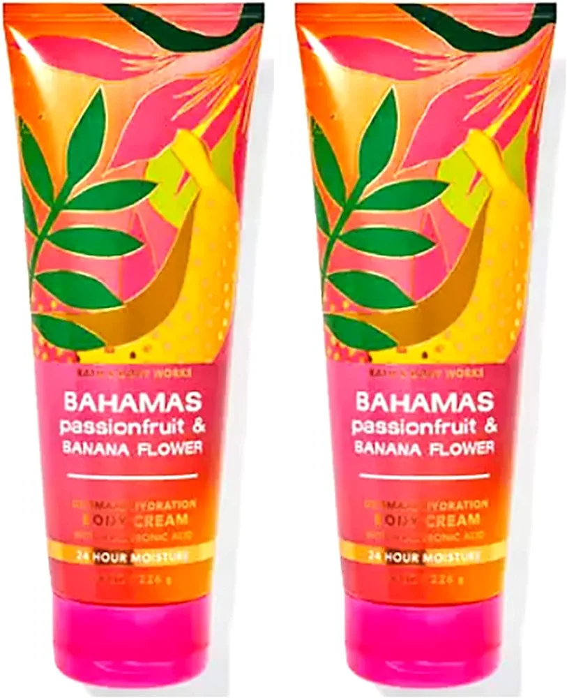 Bath & Body Works Bahamas Passionfruit & Banana Flower Ultimate Hydration Body Cream For Women 8 Fl Oz 2- Pack (Bahamas Passionfruit & Banana Flower) 16.0 Ounce