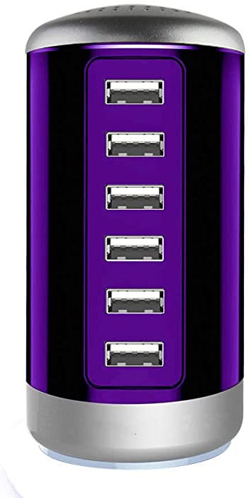Universal USB Charger 6-Port Desktop USB Charging Station with Smart Identification Technology for Phone,Tablets,and More (Purple)