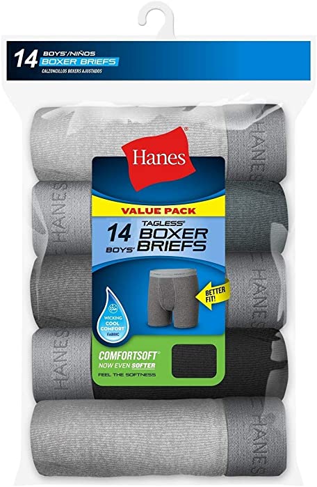 Hanes Boys 14-Pack Exposed Waistband Assorted Color Tagless Boxer Briefs B74P14