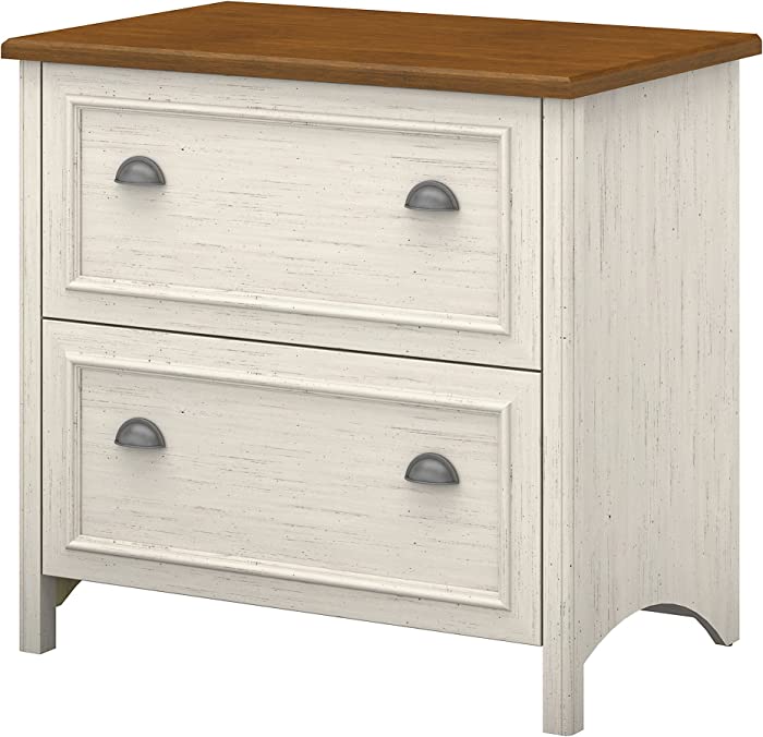Bush Furniture Fairview 2 Drawer Lateral File Cabinet in Antique White and Tea Maple