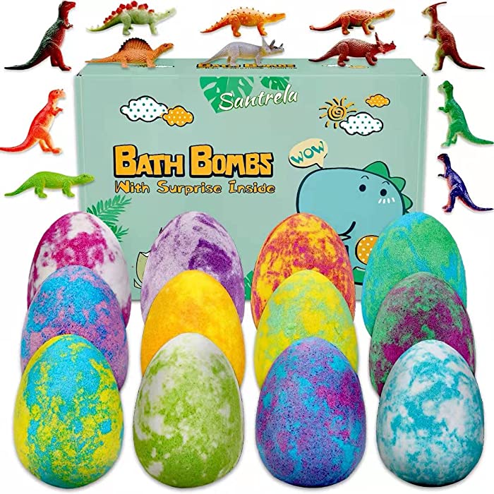Bath Bombs for Kids with Toys Inside for Girls Boys - Surprise Dinosaur Eggs 12 Large Size Gift, Handmade Bubble Bath Fizzies Spa Fizz Balls for Christmas Birthday Easter Day (Package May Vary)