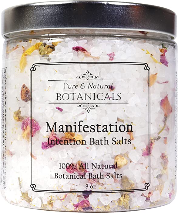 Manifestation Intention Bath Salts | 100% All Natural 8 oz | Hand Blended with Herbs & Essential Oils | Wiccan Pagan Magick Spiritual Metaphysical