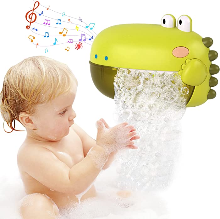 Kim Player Bubble Bath Toy, Automatically Spit Bubbles Baby Bath Toys, Baby Bubble Machine for Tub and Plays 12 Children’s Songs, Cute Green Dinosaur Bathtub Toys for Toddlers 1-3