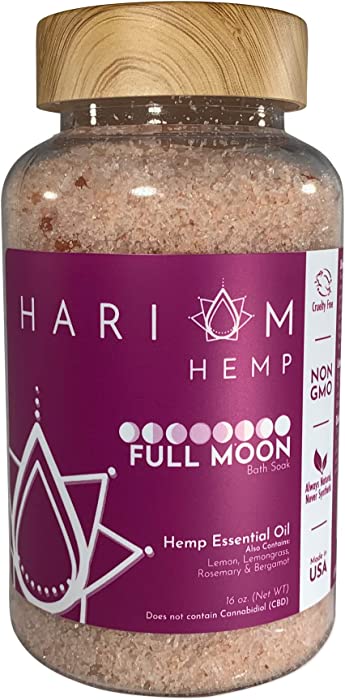 Hari Om Hemp Full Moon Bath Soak - Cruelty Free Made in USA. Hemp Essential Oil, Lemon, Lemongrass, Bergamot and Rosemary