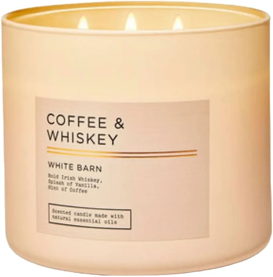 White Barn-Bath & Body Works- Coffee and Whiskey Candle 3 Wick EDT 14.5 OZ Burns 25-45 Hours