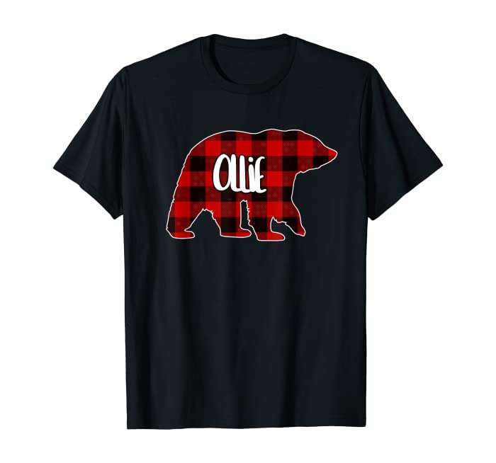 Mens Ollie Bear Custom Red Buffalo Plaid Christmas Pajama T-Shirt