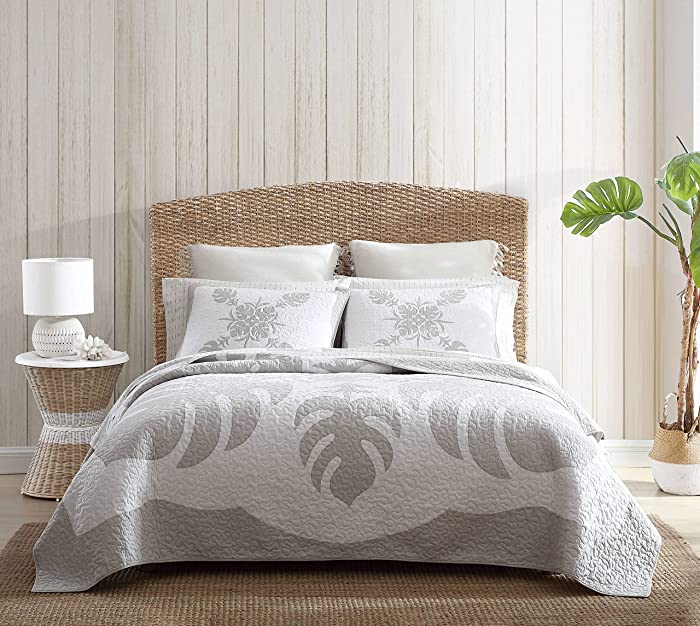 Tommy Bahama | Molokai Collection | Quilt - 100% Cotton, Reversible, Soft & Breathable Bedding, Pre-Washed for Added Softness, Queen, Grey