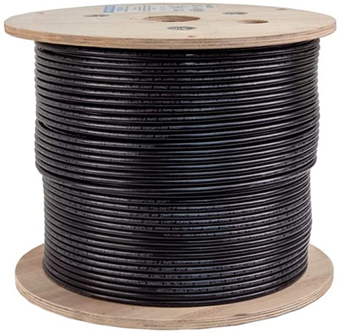 Vertical Cable Cat6, Shielded, Dual Jacket, Direct Burial, 1000ft, Black, Bulk Ethernet Cable