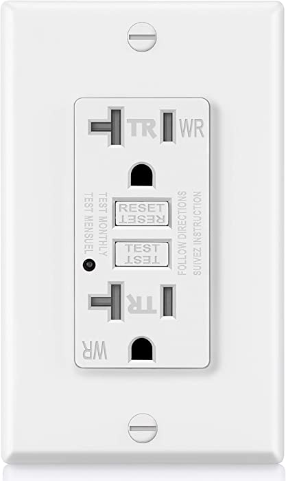ELECTECK 20A GFCI Outlet, Weather Resistant (WR) GFI with LED Indicator, Tamper Resistant (TR) Ground Fault Circuit Interrupter, Decor Wall Plate Included, ETL Certified, White