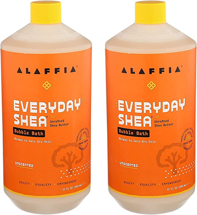 Alaffia Everyday Shea Bubble Bath, Cleanse, Soothe & Moisturize Skin, Made with Fair Trade Shea Butter, Cruelty Free, No Parabens, Vegan, Unscented, 2 Pack – 32 Fl Oz Ea