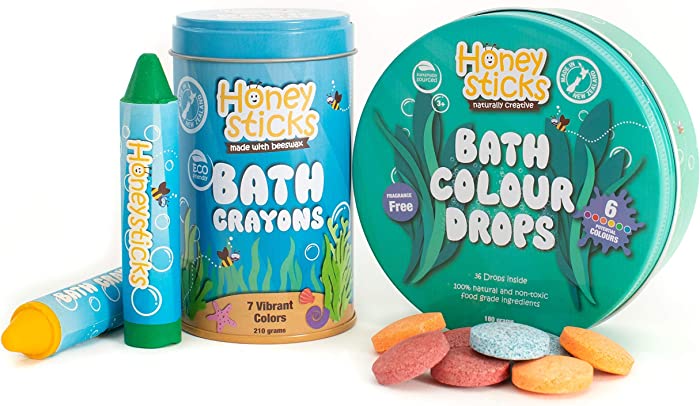 Honeysticks Bath Pack - Bath Color Tablets & Bath Crayons for Kids - Made with Natural & Food Grade Ingredients - Fragrance Free and Non Irritating - Washable & Easy Clean Up