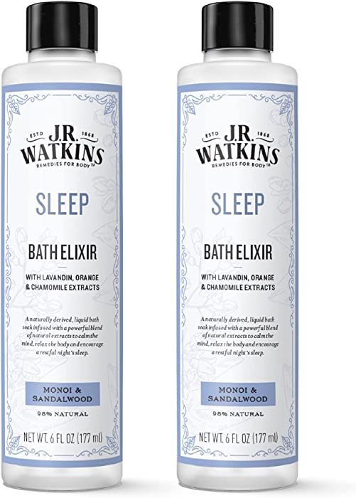 J.R. Watkins Sleep Bath Elixir, Liquid Bath Soak, Monoi & Sandalwood with Natural Extracts, No Salt, No Residue, 6 oz (Pack of 2)