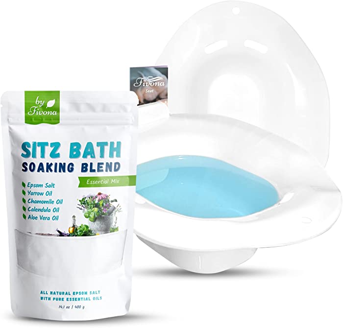 Fivona Sitz Bath Soak Kit for Toilet Seat - A Pack of All Natural Sitz Bath Soaking Blend - Epsom Salt with Pure Essentials Oils - Hemorrhoid, Fissure, Postpartum Care