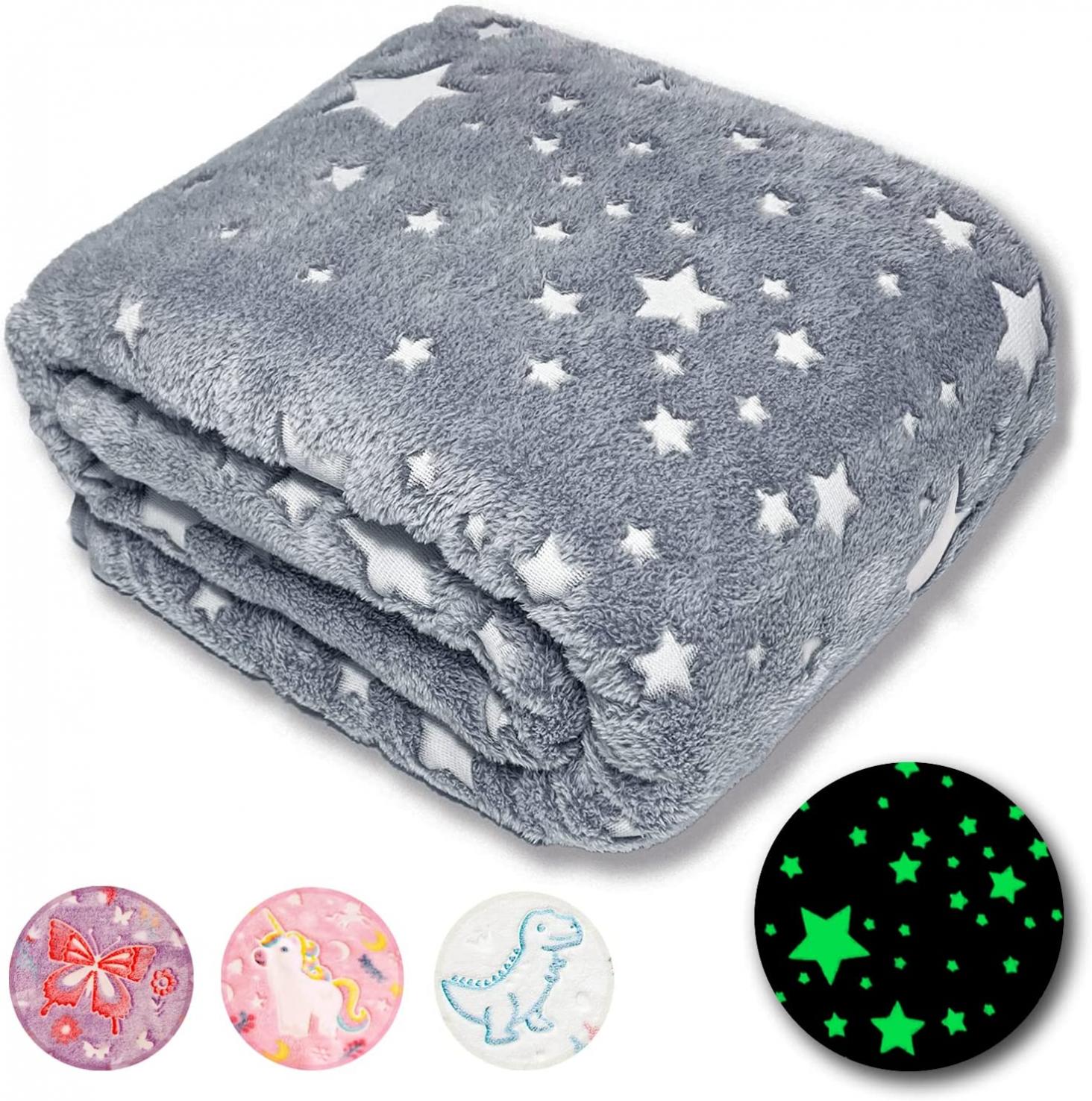 FORESTAR Glow in The Dark Blanket, Christmas Birthday Gifts for Kids, Premium Super Soft Warm Cozy Furry Throw Blanket, Unique Gifts for Boys Girls Grandkids Teens, 50"×60" Stars Gray