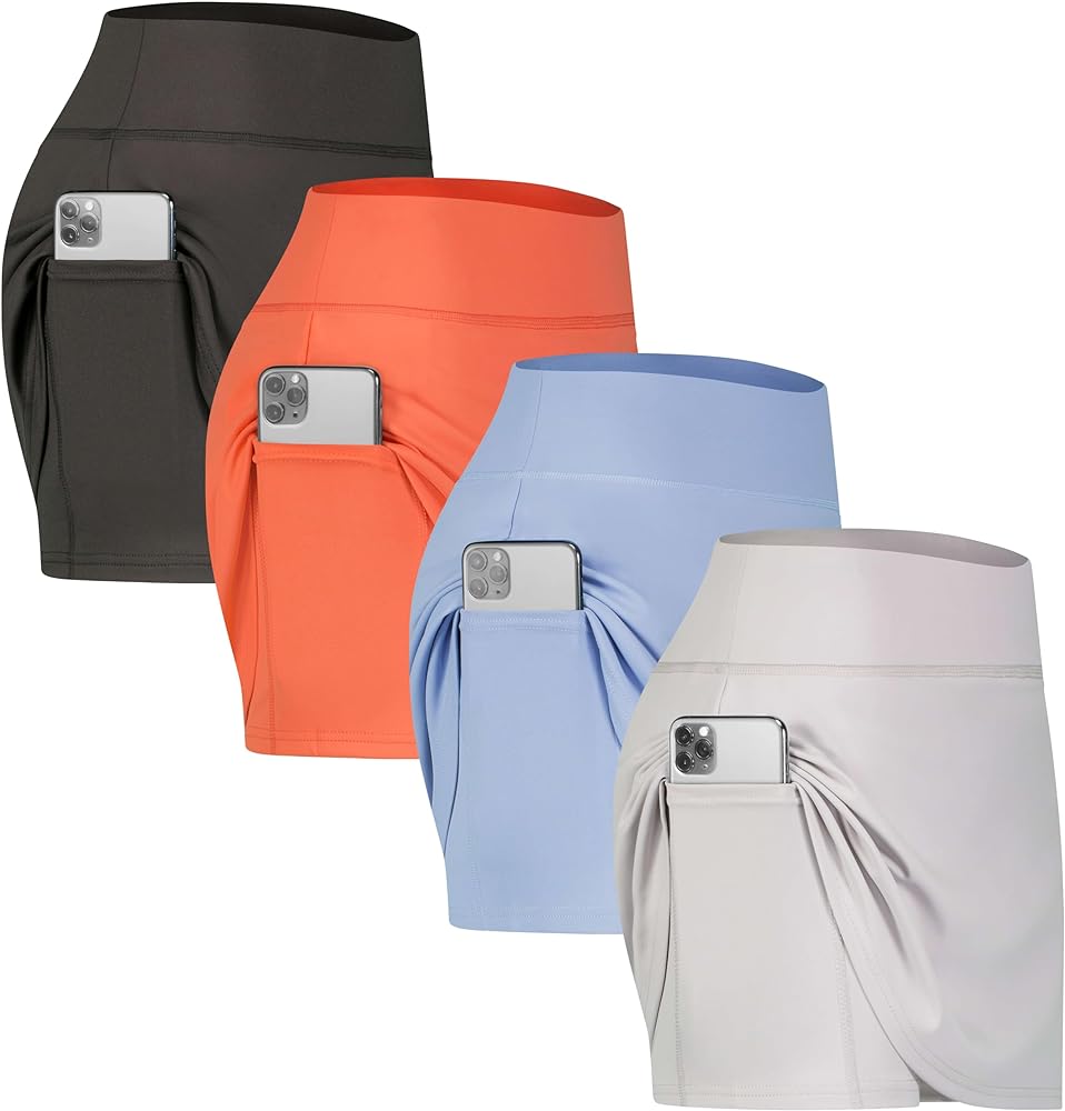 Real Essentials 4 Pack: Women's Active Skort Lightweight Comfy & Breathable Tennis Golf Skirt (Available in Plus Size)