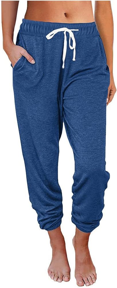 SMIDOW Womens Baggy Sweatpants with Pockets Drawstring Elastic Waist Cropped Jogger Running Pants Comfy Lounge Capris