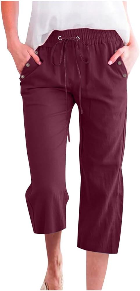 Ashowlaco Pants Women Fashion Solid Color Cotton Flax Elastic Long Pants Beach Leisure Summer Casual Pants for
