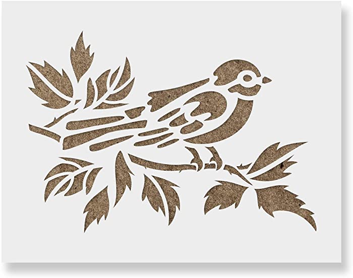 Bird on Branch Stencil Template for Walls and Crafts - Reusable Stencils for Painting in Small & Large Sizes