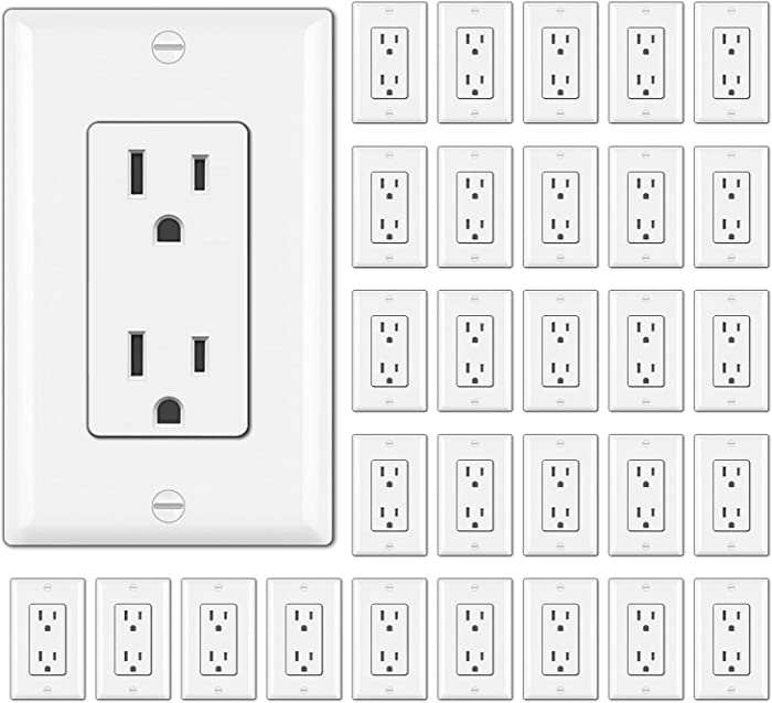 [30 Pack] BESTTEN 15 amp Decorator Electrical Wall Receptacle Outlet, Non-Tamper-Resistant Decorative Sockets, 15A/125V/1875W, for Residential and Commercial Use, UL Listed, White