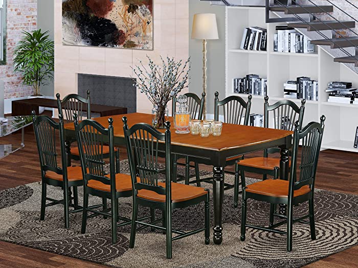 9 PC kitchen tables and chair set with one Dover dining table and 8 kitchen chairs in a Black and Cherry Finish