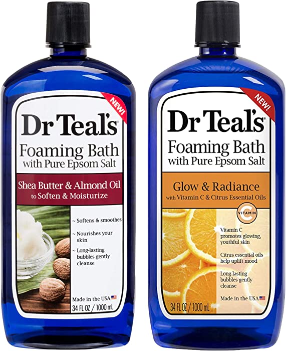 Dr Teal's Foaming Bath Combo Pack (68 fl oz Total), Moisturizing Shea Butter & Almond Oil, and Glow & Radiance with Vitamin C and Citrus Essential Oils