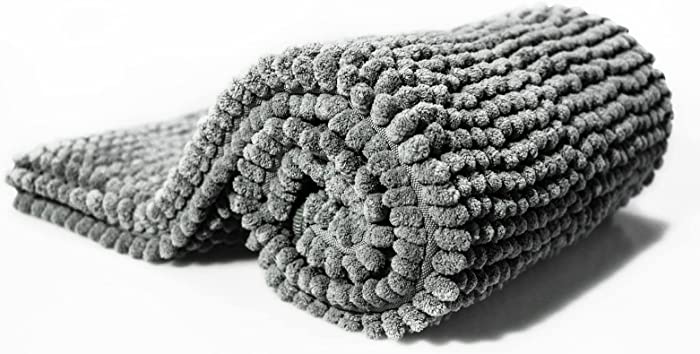 Bath Rugs, Non Slip Shaggy Soft and Water Absorbent Bathroom Mat, Chenille Microfiber Material, Thick Plush Rugs for Rain Showers, Bathtubs and Under The Sink(Grey, 17"x24")