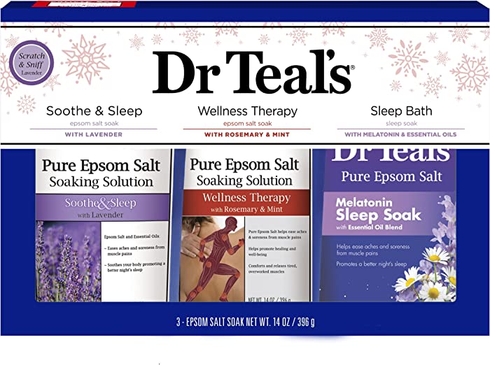 Dr Teal's Epsom Salt Variety Pack Gift Set (Soothe & Sleep with Lavender, Wellness Therapy with Rosemary & Mint, Melatonin Sleep Soak 14 oz. Bags). Treat Your Skin, Your Senses, and Your Stress.