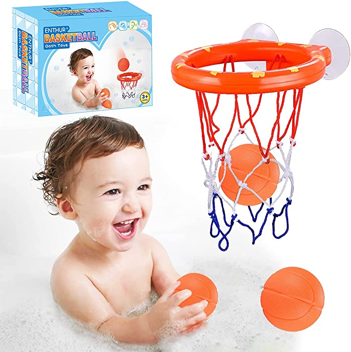 ENTHUR Bath Toy Fun Basketball Hoop & Balls Set for Boys and Girls Kid & Toddler Bath Toys Gift Set 3 Balls Included