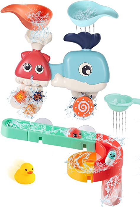 BESSENTIALS Baby Bath Toys Assemble Set - DIY Wall Suction Tracks Waterfall Spinning Gear Bathtub Toys Gift for Toddlers Boys Girls 3-6 Years Old