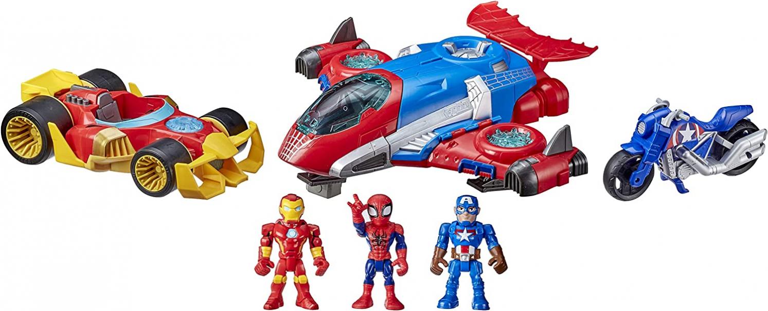 Marvel Super Hero Adventures Figure and Jetquarters Vehicle Multipack, 3 Action Figures and 3 Vehicles, 5-Inch Toys for Kids Ages 3 and Up (Amazon Exclusive)