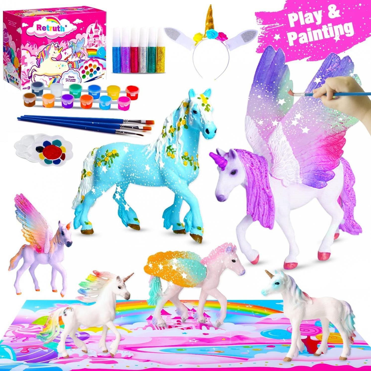 Retruth Unicorn Painting Kit for Kids, Unicorns Gifts for Girls Age 4 5 6 7 8, Paint Your Own Unicorn Arts & Crafts Painting Kits for Kids Age 4-8, Water-Based Unicorn Coloring Kits for Kids Girls