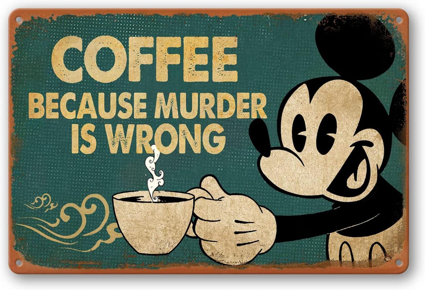 DOSEK Coffee Sign Kitchen Metal Tin Signs Wall Art Decor Vintage Metal Signs Retro Funny Coffee Bar Signs Because Murder Is Wrong Sign Decorations For Home 8x12 Inch