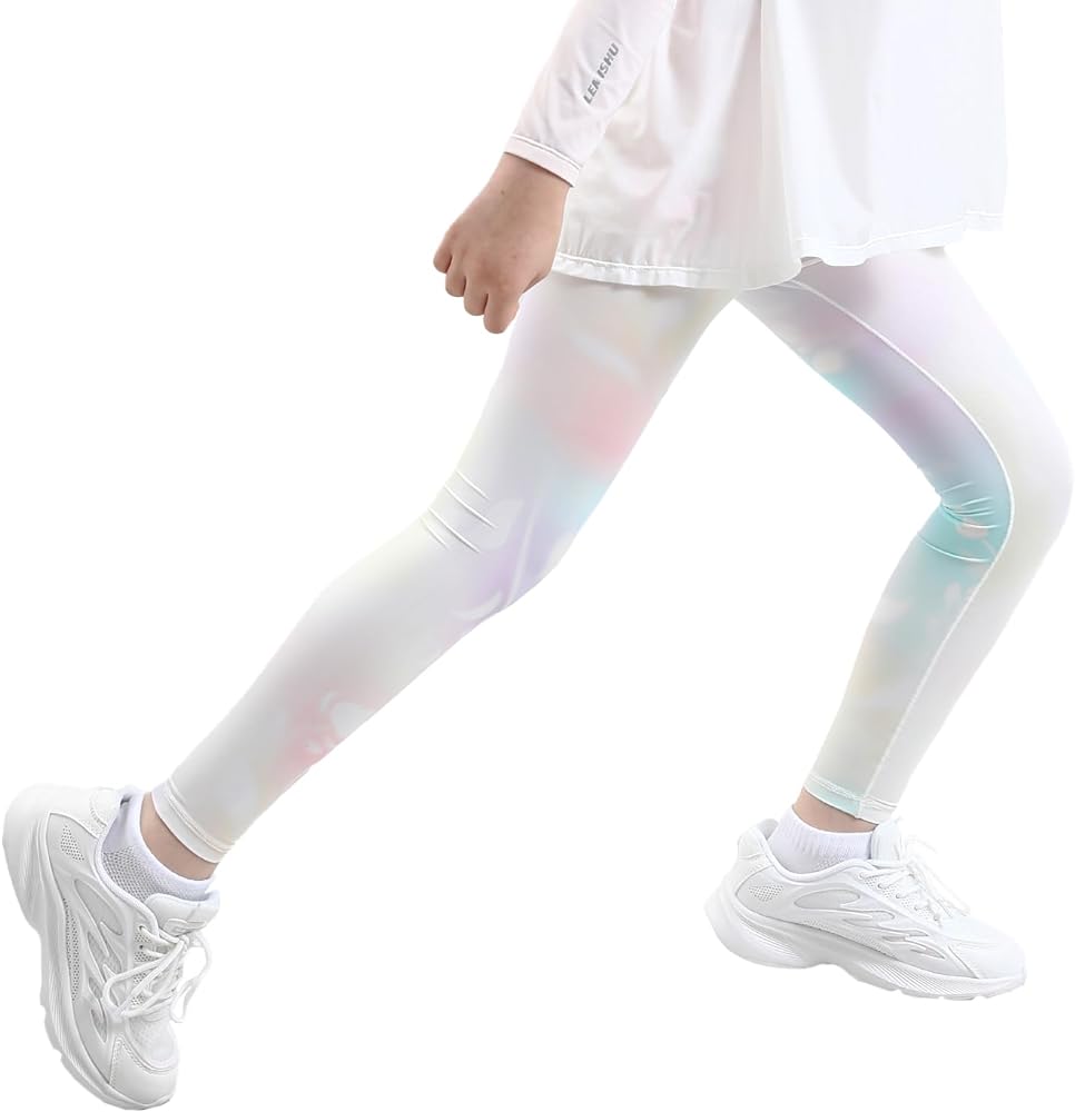 Girls'Summer Leggings Yoga Pants for Teen Girls- Quick-Drying, Ice Feeling Sun Protection - Sizes 4-8