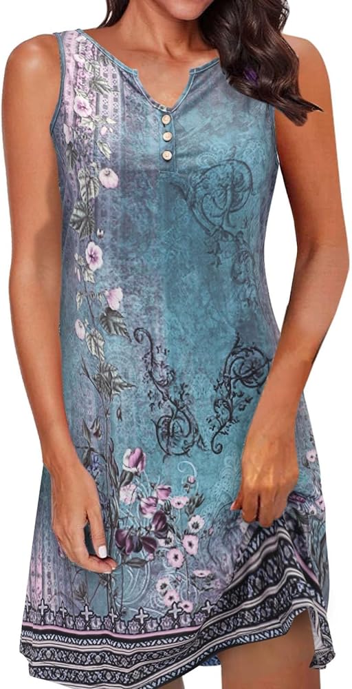 Summer Dresses for Women 2024 Women's Tank Top Dress Stylish Sleeveless Printed Skinny Dress with Pocket Comfy Dresses